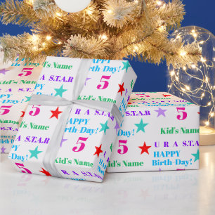 Personalisierter farbenfroher Star-Themed-Kinderge Geschenkpapier