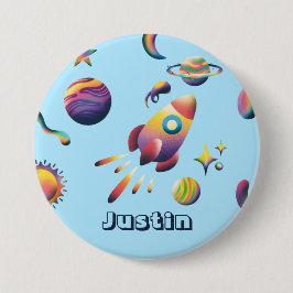 Personalisierter farbenfroher Weltraum-Planeten-Ru Button