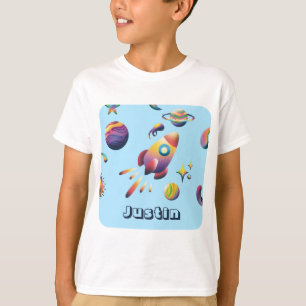 Personalisierter farbenfroher Weltraum-Planeten-Rü T-Shirt