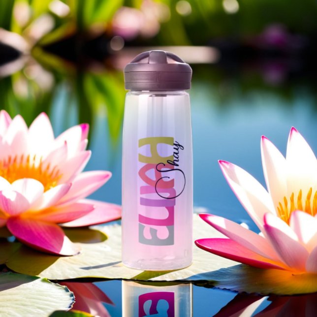 Personalisierter farbiger Name Rosa blauer violett Trinkflasche (Modern personalized colorful name water bottle)