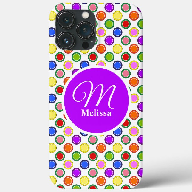 Personalisierter, farbiger Regenbogen Polka Dots H Case-Mate iPhone Hülle (Rückseite)