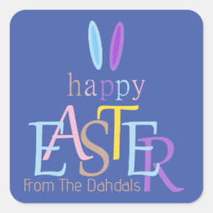 Personalisierter Farbspass Frohes Ostern Bunny Blu Quadratischer Aufkleber
