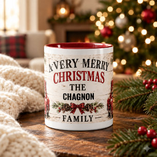 Personalisierter Farmhouse-Weihnachtsbecher in zwe Zweifarbige Tasse