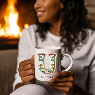 Personalisierter festlicher Weihnachtsmonogramm An Kaffeetasse