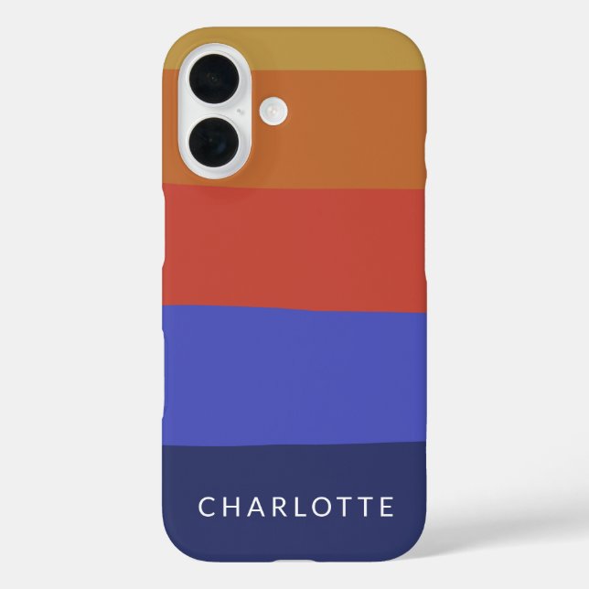 Personalisierter, fett gestreifter Warm Red Blue N iPhone 16 Hülle (Rückseite)