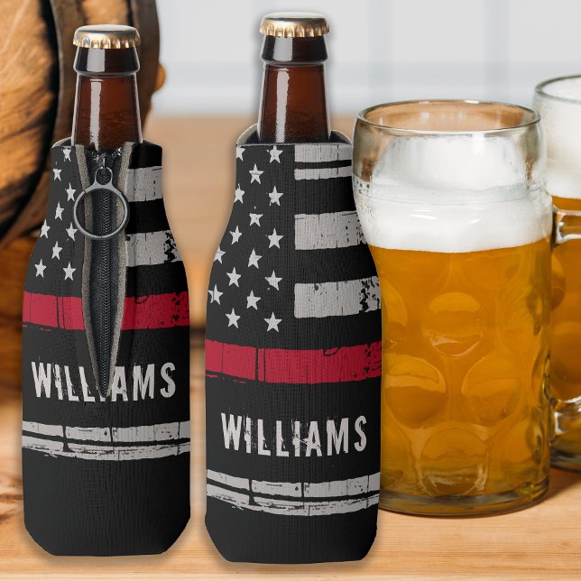 Personalisierter Feuerwehrmann, rote Linie Flaschenkühler (Von Creator hochgeladen)