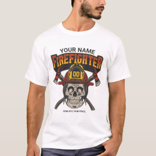 Personalisierter Feuerwehrmann-Schädel-Helm-Axt-Fe T-Shirt