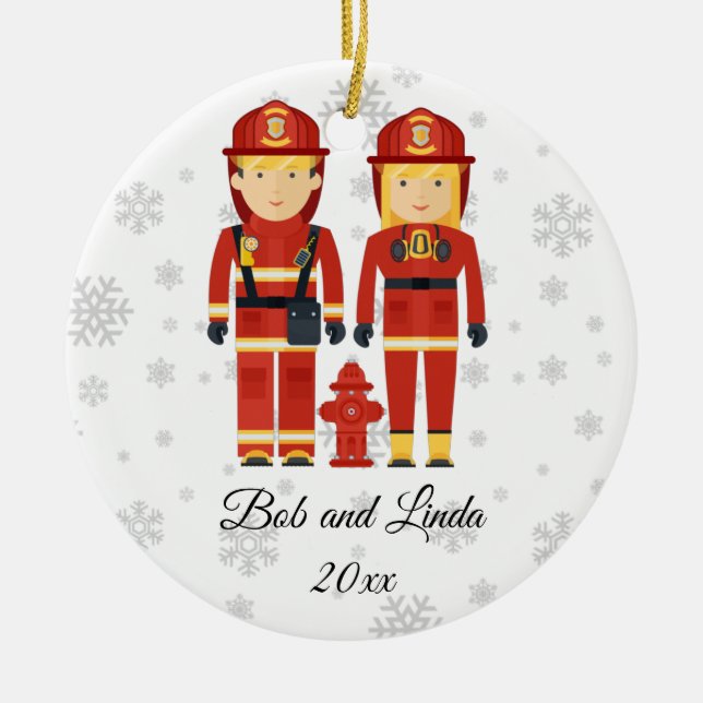 Personalisierter Feuerwehrmann Weihnachten Keramik Ornament (Vorne)