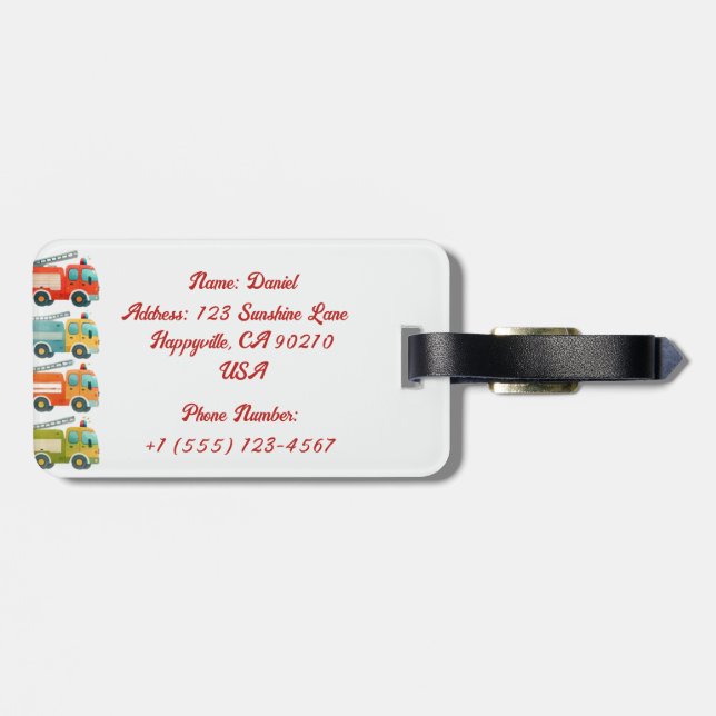 Personalisierter Feuerzug Gepäckträger für Kinder Gepäckanhänger (Rückseite horizontal)