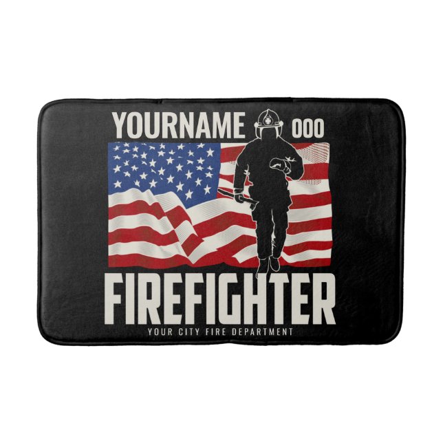 Personalisierter Firefighter Rescue USA Flag Patri Badematte (Vorderseite)