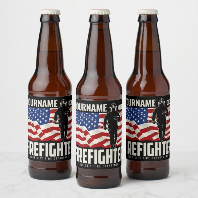 Personalisierter Firefighter Rescue USA Flag Patri Bierflaschenetikett (Flaschen)