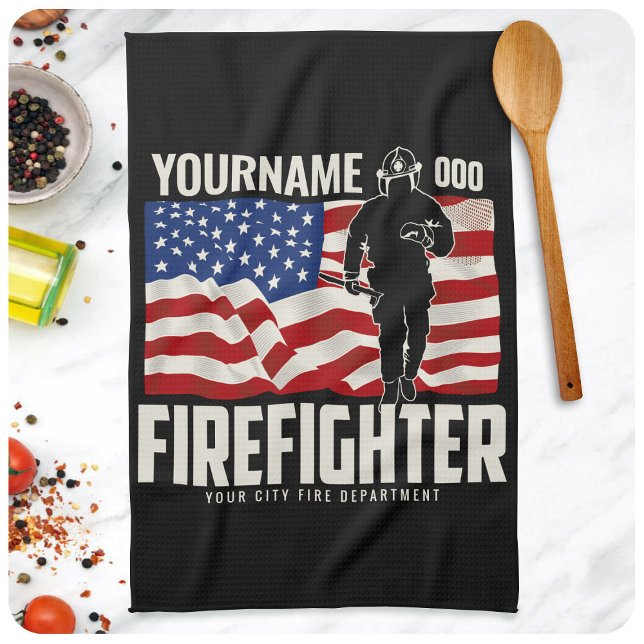 Personalisierter Firefighter Rescue USA Flag Patri Geschirrtuch (Von Creator hochgeladen)