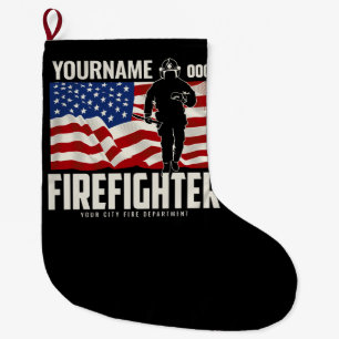 Personalisierter Firefighter Rescue USA Flag Patri Großer Weihnachtsstrumpf