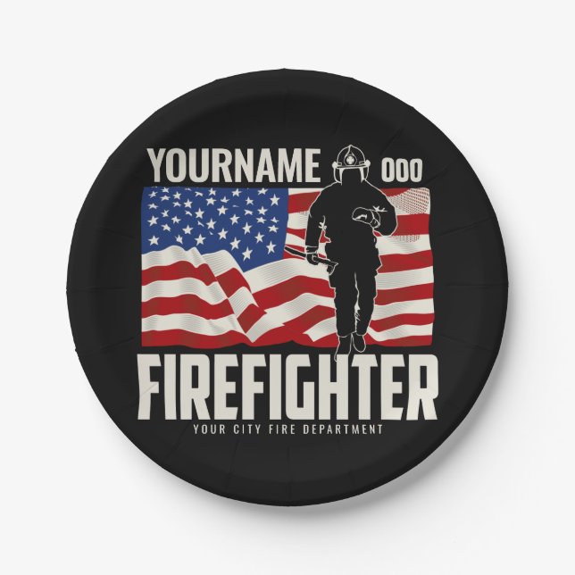 Personalisierter Firefighter Rescue USA Flag Patri Pappteller (Vorderseite)