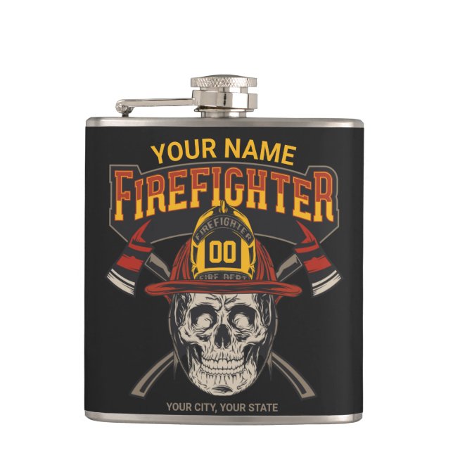 Personalisierter Fireman Skull Helm AX Firefighter Flachmann (Vorderseite)