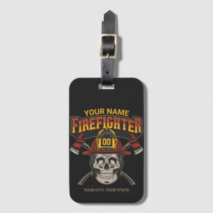 Personalisierter Fireman Skull Helm AX Firefighter Gepäckanhänger
