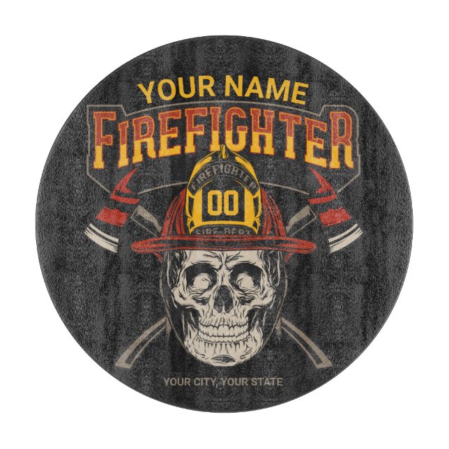 Personalisierter Fireman Skull Helm AX Firefighter Schneidebrett (Vorderseite)
