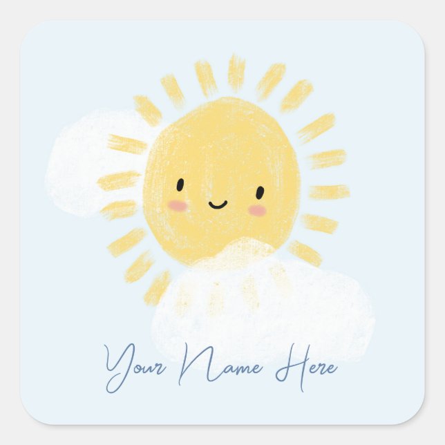Personalisierter First Birthday Baby Shower Sunshi Quadratischer Aufkleber (Vorderseite)