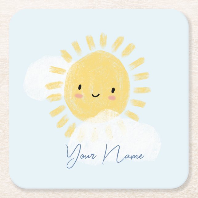 Personalisierter First Birthday Baby Shower Sunshi Rechteckiger Pappuntersetzer (Vorderseite)