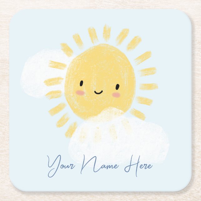Personalisierter First Birthday Baby Shower Sunshi Rechteckiger Pappuntersetzer (Vorderseite)