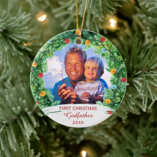Personalisierter First Christmas GodVater Keramik Ornament (Baum)