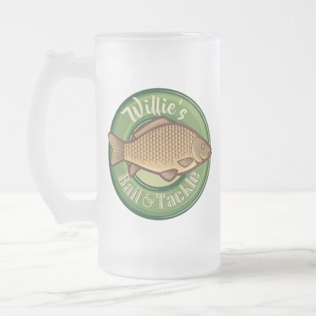 Personalisierter Fisch und Kackelladen Angelfänger Mattglas Bierglas (Links)
