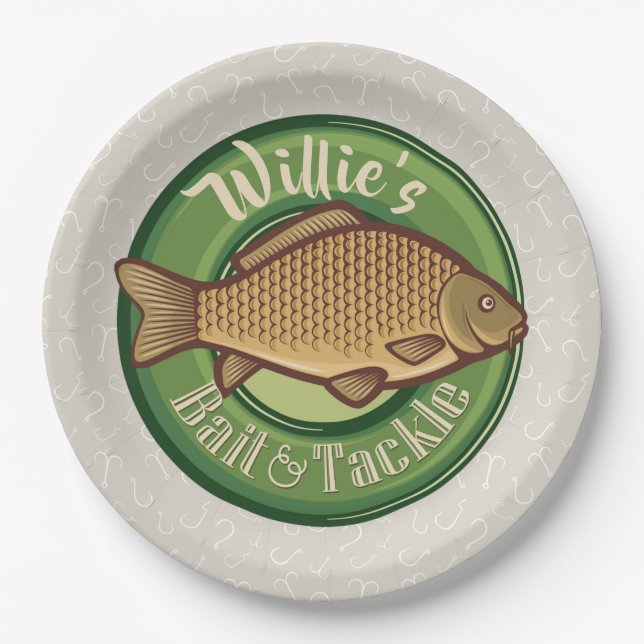 Personalisierter Fisch und Kackelladen Angelfänger Pappteller (Vorderseite)