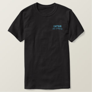 Personalisierter Fischereiboot-Kapitän Blau und Sc Besticktes T-Shirt