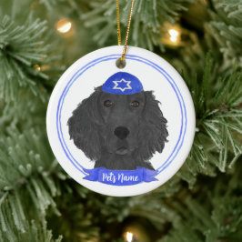 Personalisierter flacher Retriever Dog Hanukkah Keramik Ornament