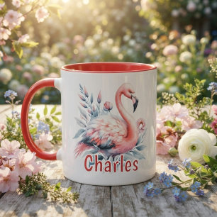 Personalisierter Flamingo im Wasserfarb-Stil Tasse