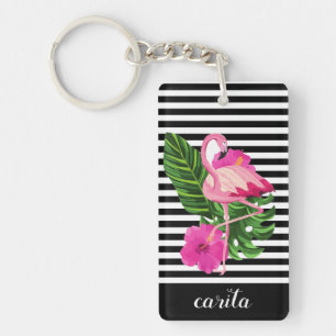 Personalisierter Flamingo Streifen Acrylic Schlüss Schlüsselanhänger