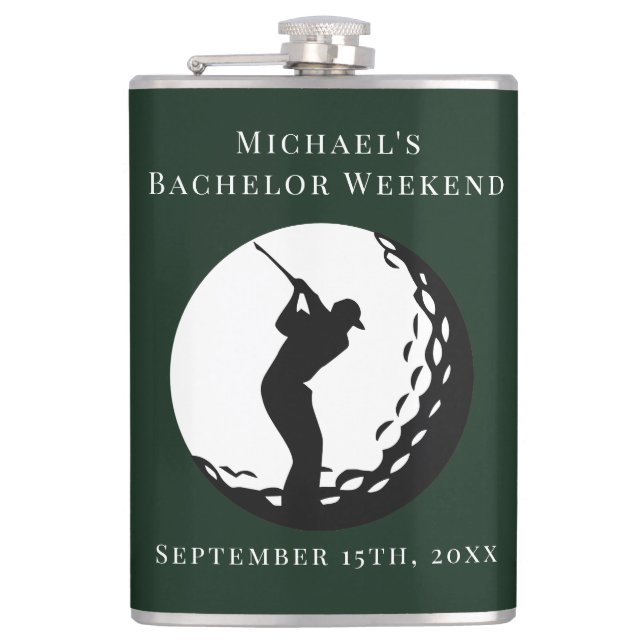 Personalisierter Flasche | Bachelor Golf Weekend Flachmann (Vorderseite)