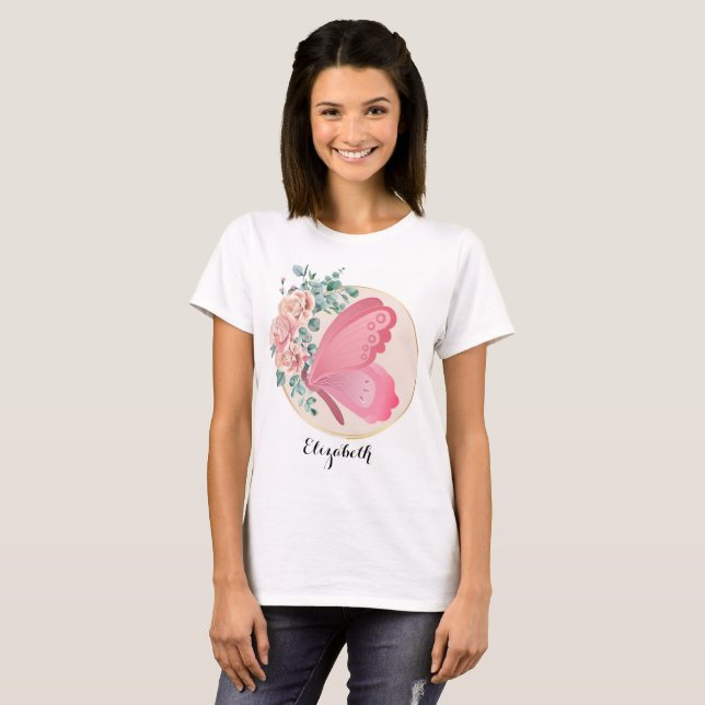 Personalisierter Floral Butterfly T - Shirt (Vorne ganz)