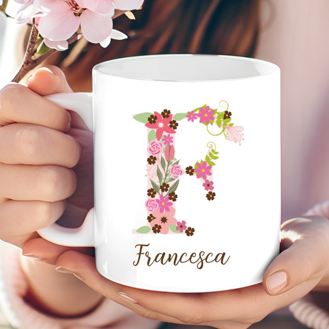Personalisierter Floral Letter F Kaffeetasse (Personalized Monogram Floral Letter F Coffee Mug)