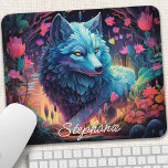 Personalisierter floral Mystical Wolf Mousepad<br><div class="desc">Verwandeln Sie Ihren Arbeitsbereich mit diesem personalisierten Mauspad in eine mystische Oase mit einem majestätischen Wolf, der inmitten eines verzauberten Waldes heult. Die faszinierende Szene, beleuchtet durch das ätherische Glühen des Mondes, ruft ein Gefühl von Staunen und Abenteuer hervor. Fügen Sie eine persönliche Touch mit Ihrem Namen oder ein aussagekräftiges...</div>