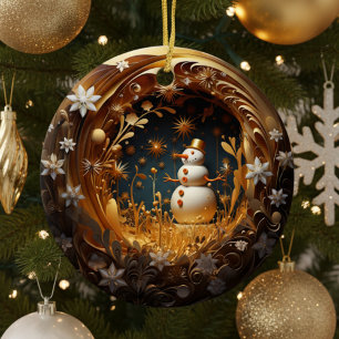 Personalisierter Floral-Schneemann-Weihnachten Keramik Ornament