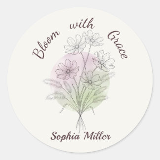 Personalisierter Floraler Cosmos Botanischer Benut Runder Aufkleber