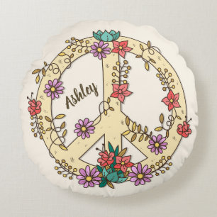 Personalisierter floraler Friedensvertrag Rundes Kissen