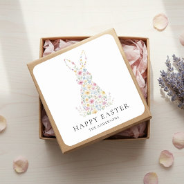 Personalisierter floraler Osterhase | Benutzerdefi Quadratischer Aufkleber