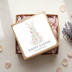 Personalisierter floraler Osterhase   Benutzerdefi Quadratischer Aufkleber