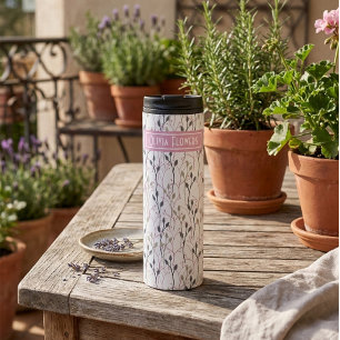 Personalisierter floraler Thermobecher mit Namen Thermosbecher