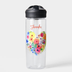 Personalisierter floraler Wasserfarb-Kranz Koralle Trinkflasche