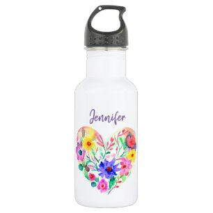 Personalisierter floraler Wasserfarben-Kranz Lila Edelstahlflasche
