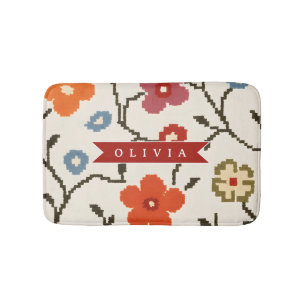 Personalisierter Folk Skandi Boho Vintage Floral Badematte