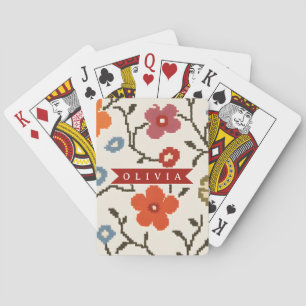 Personalisierter Folk Skandi Boho Vintage Floral Spielkarten