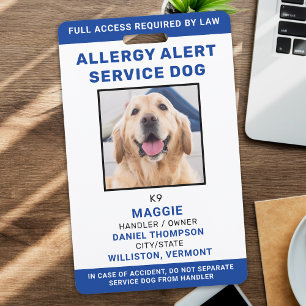 Personalisierter Foto-Allergie-Warndienst-Hund Bla Ausweis