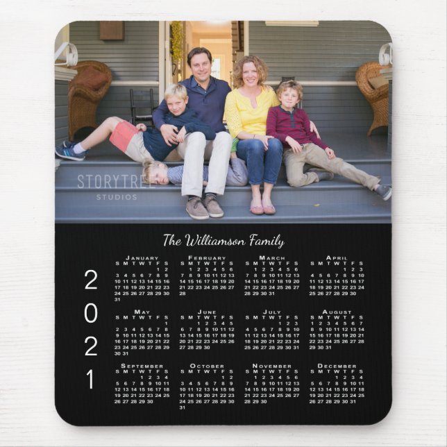 Personalisierter Foto Name Black 2021 Calendar Mousepad (Vorne)