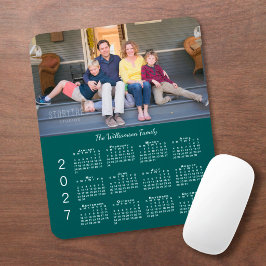 Personalisierter Foto-Name Blau-Grün 2027 Kalender Mousepad