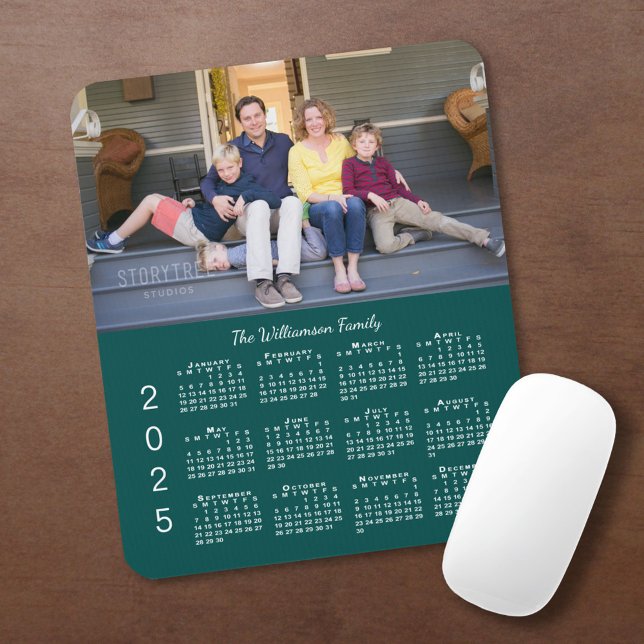 Personalisierter Foto Name Blue-Green 2025 Kalende Mousepad (Personalized Photo Name Blue-Green 2025 Calendar Mouse Pad in situ)