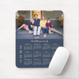 Personalisierter Foto-Name Navy-Blau 2027 Kalender Mousepad